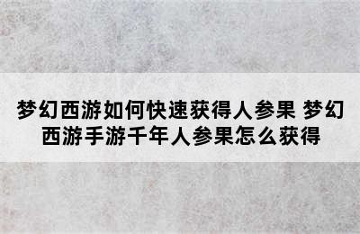 梦幻西游如何快速获得人参果 梦幻西游手游千年人参果怎么获得